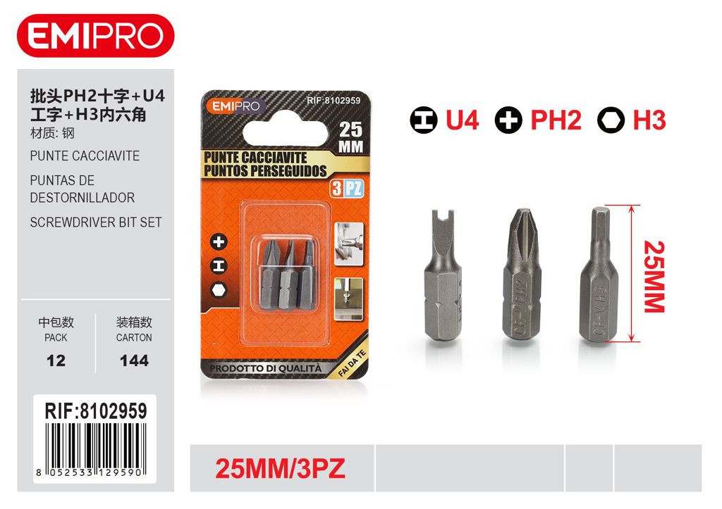 Punte Cacciavite 3Pz 25mm