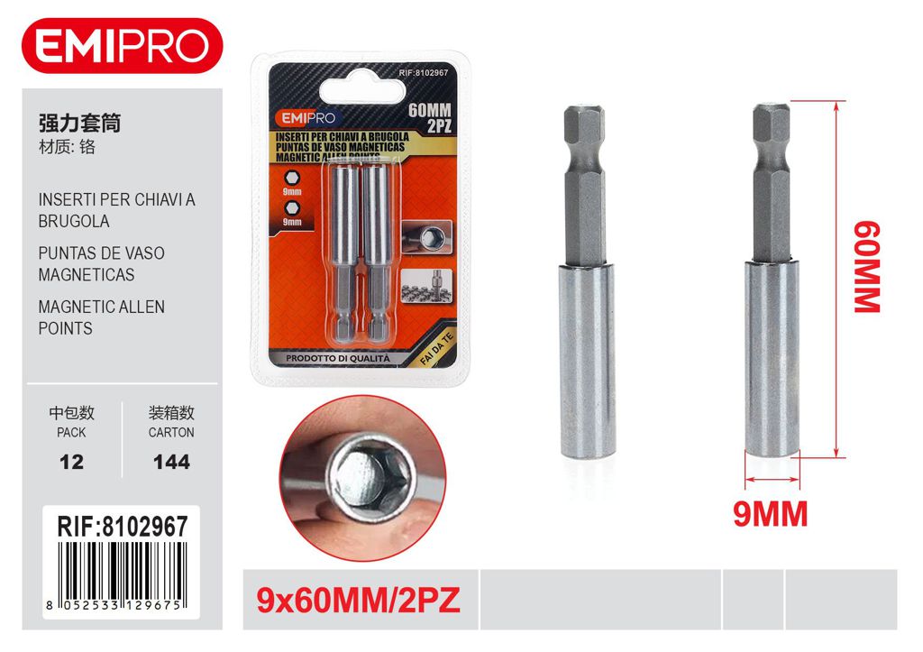2Pcs Inserti Per Chiavi A Brugola 9mm 60mm