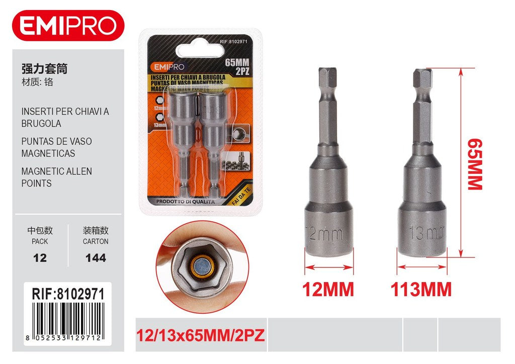 2Pcs Inserti Per Chiavi A Brugola 12mm-13mm Rotondo 65mm