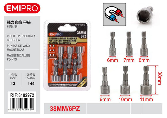 6Pcs Inserti Per Chiavi A Brugola 6-7-8-9-10-11mm Piatto 38mm