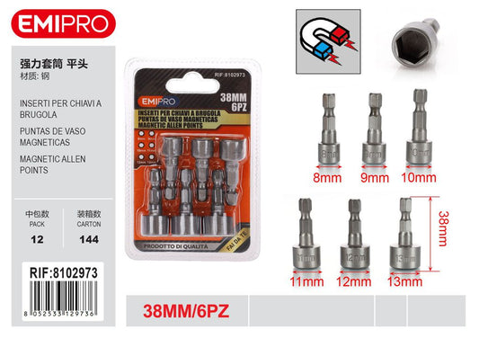 6Pcs Inserti Per Chiavi A Brugola 8/9/10/11/12/13mm Piatto 38mm