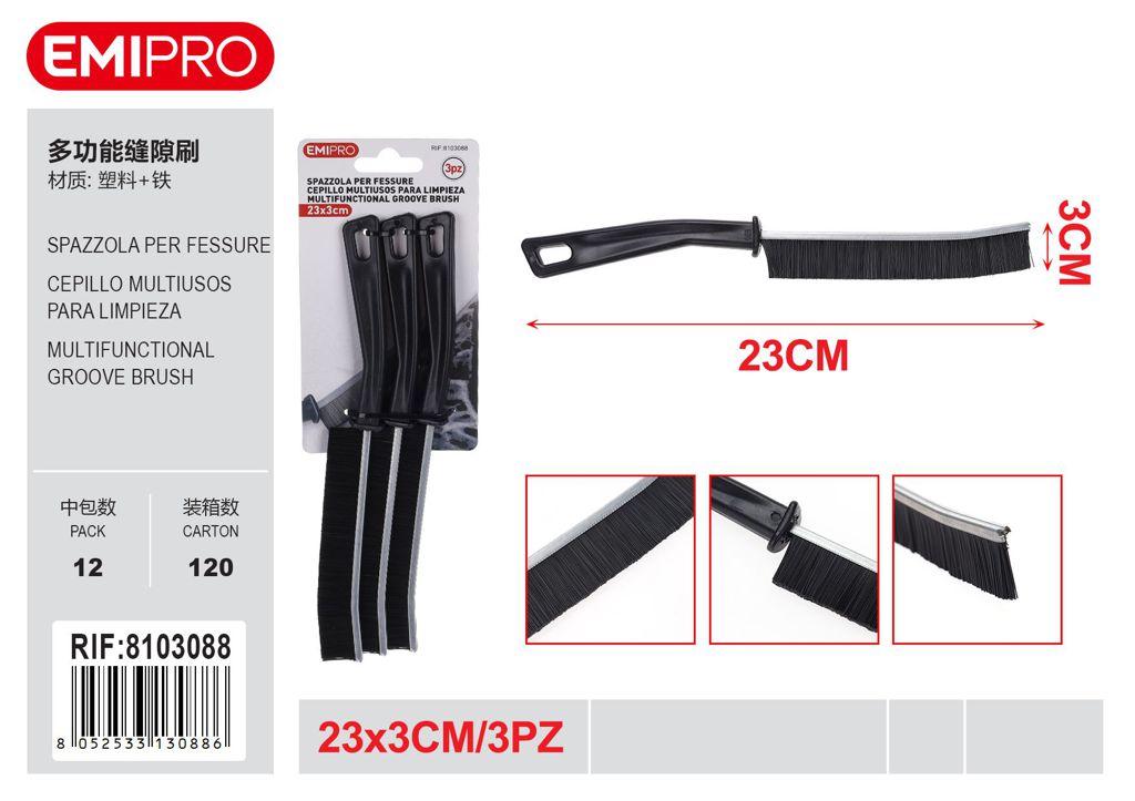 Spazzola Per Fessure 3Pz 23*3cm