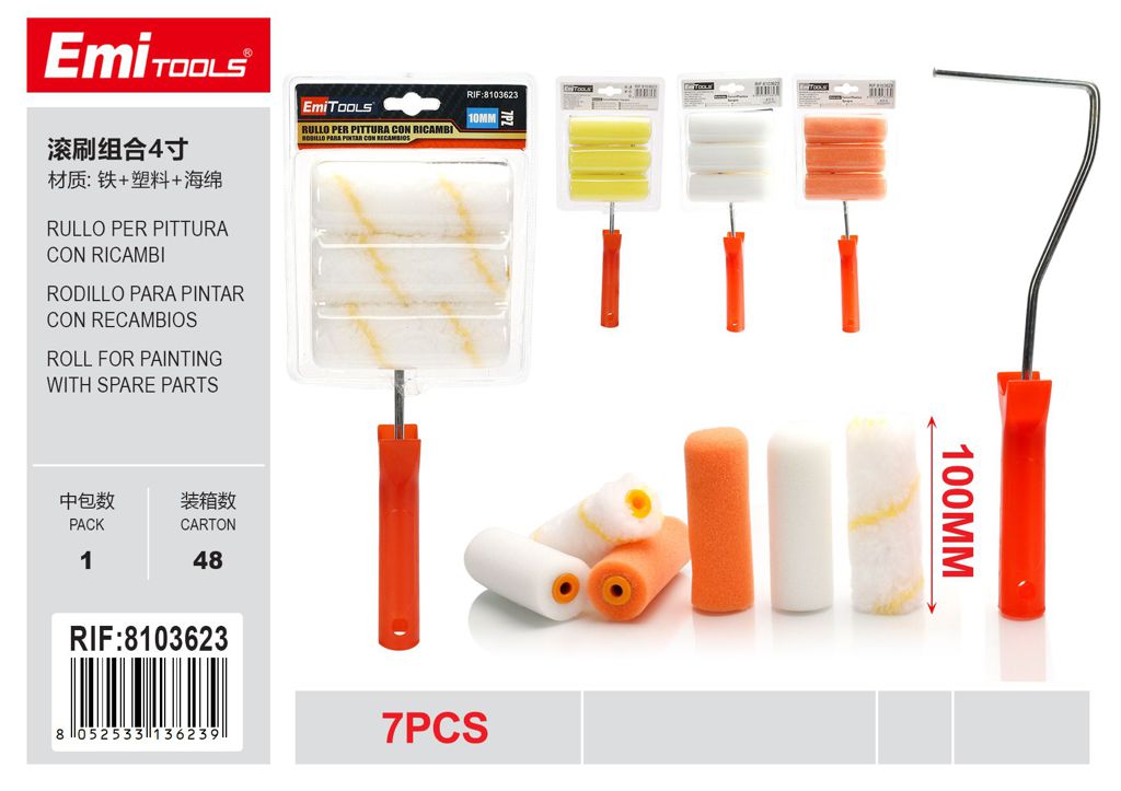 Rullo Per Pittura Con Ricambi 10cm 7Pcs