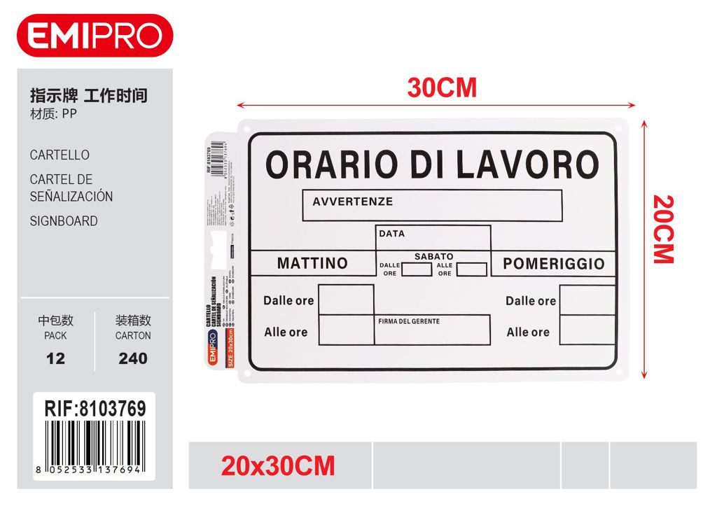 Cartello 20*30cm