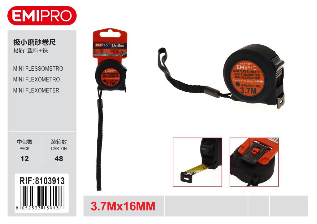 Mini Flessometro 3.7M*16mm