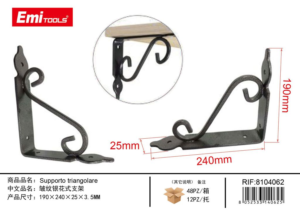 Supporto Triangolare 190*240*25*3.5mm