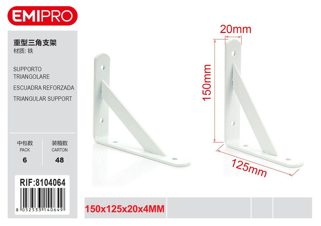 Supporto Triangolare 150*125*20*4mm