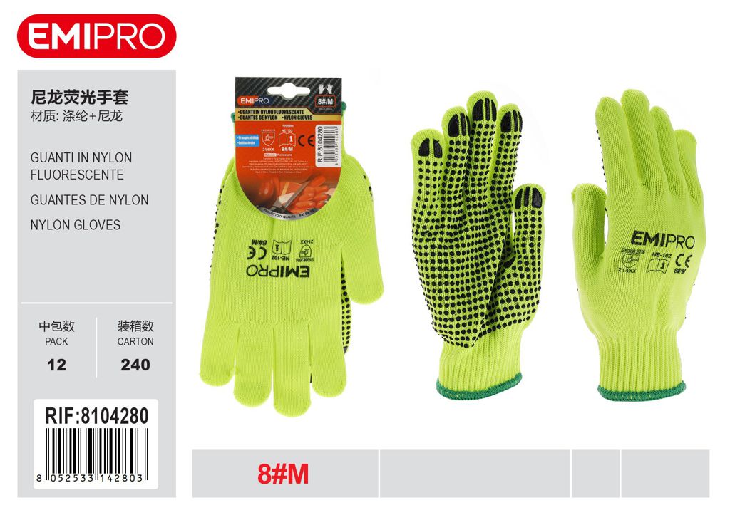 Guanti In Nylon Fluorescente M/8