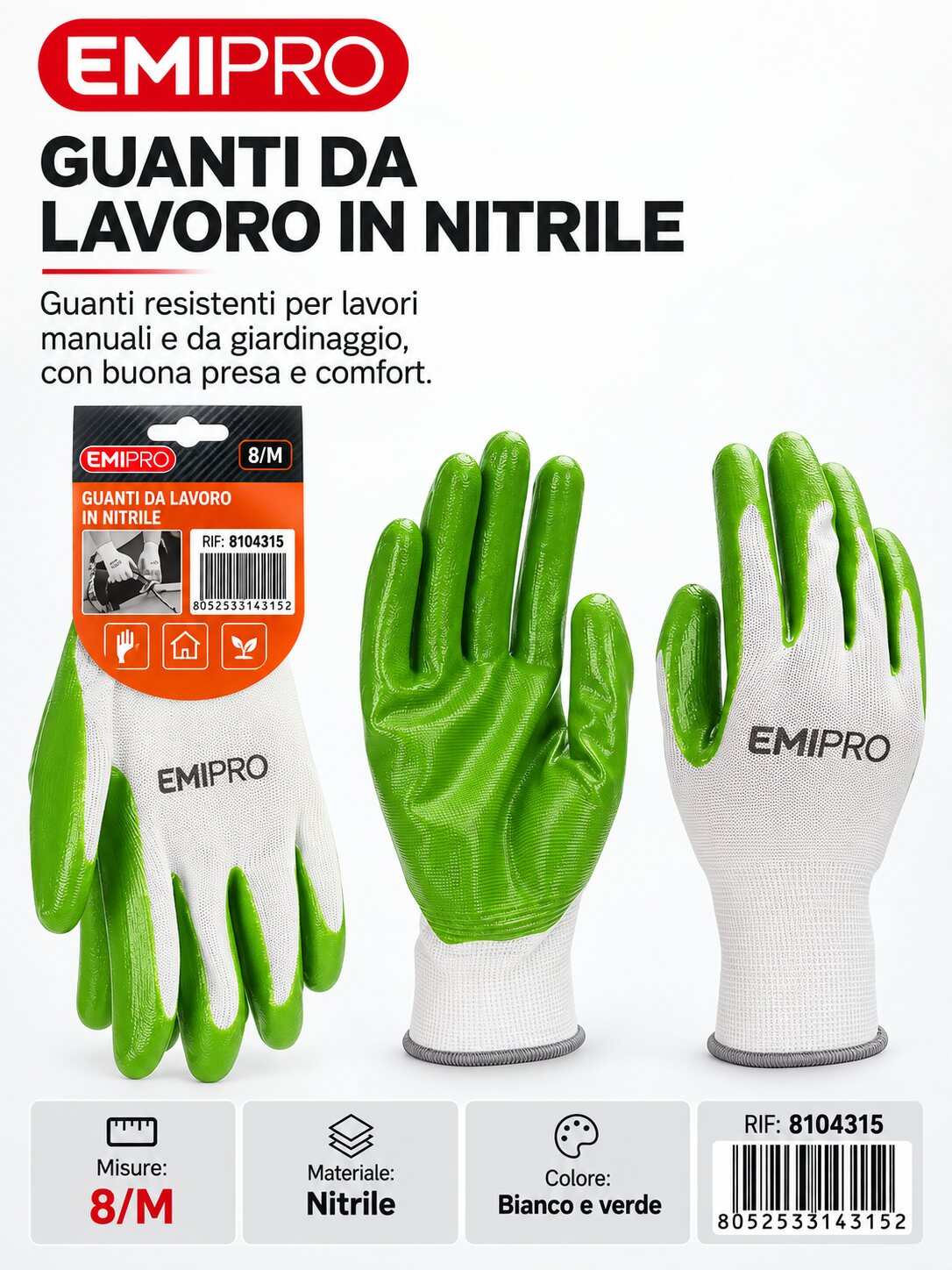 GUANTI DA LAVORO IN NITRILE M/8