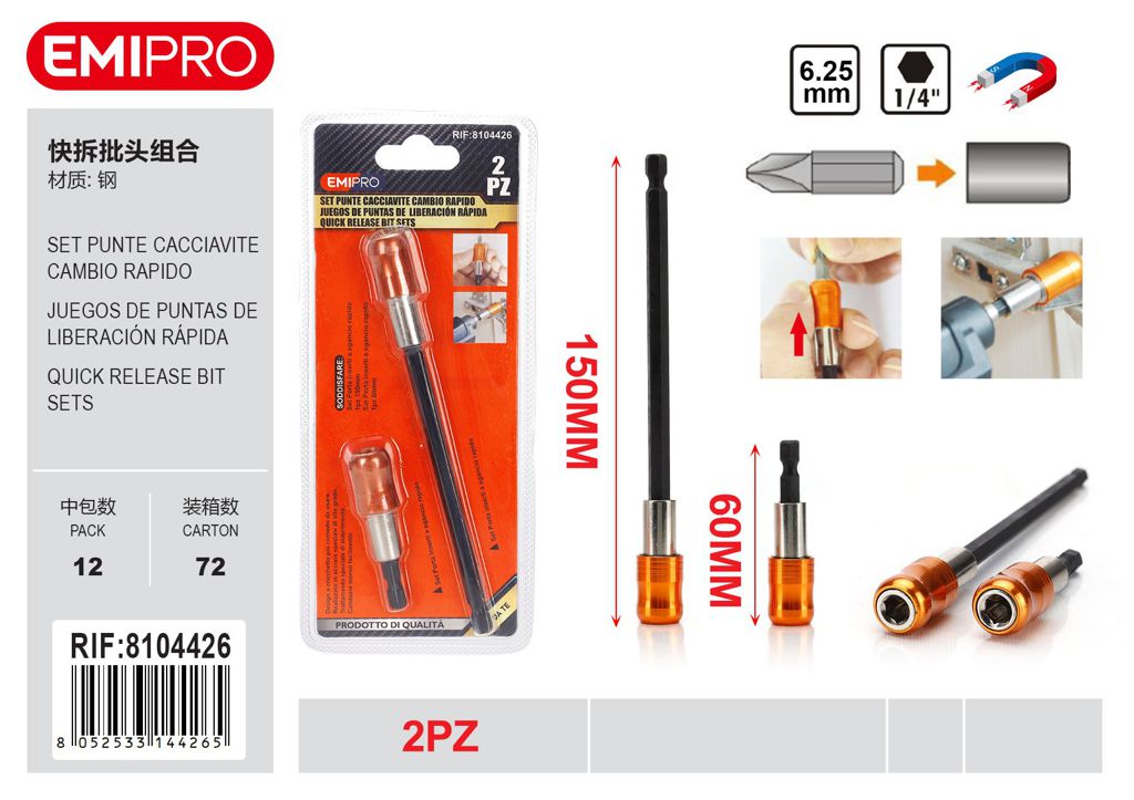 Set Punte Cacciavite Cambio Rapido 2Pz