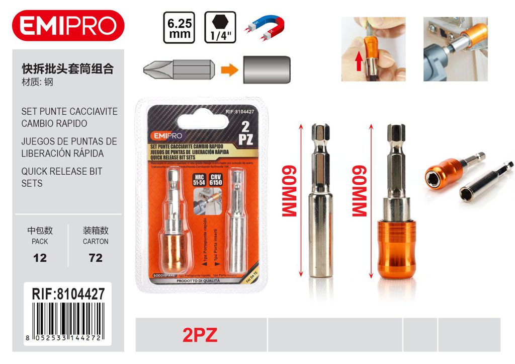 Set Punte Cacciavite Cambio Rapido 2Pz