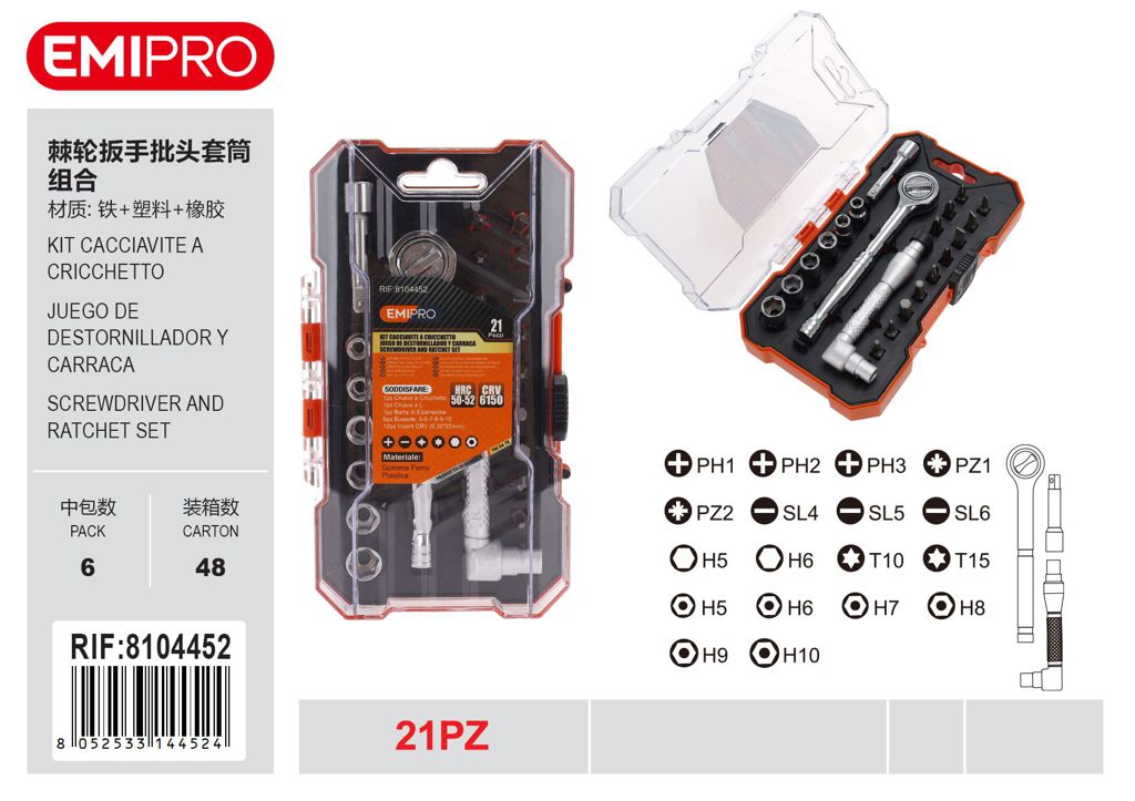 Kit Cacciavite A Cricchetto 21Pz