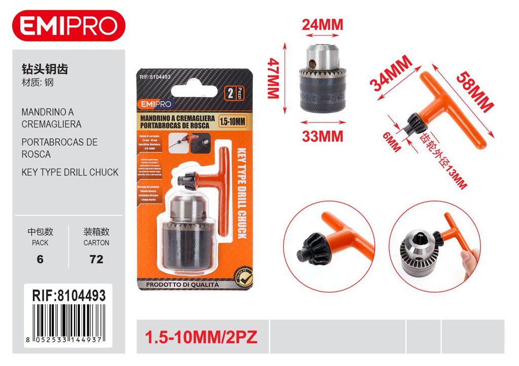Mandrino A Cremagliera 10mm 2Pz