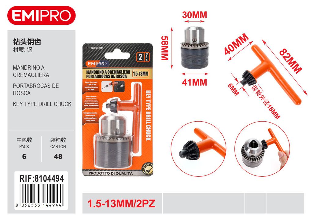 Mandrino A Cremagliera 13mm 2Pz
