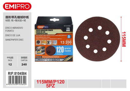 Disco Abrasivo Forato 115mm P120 5Pz