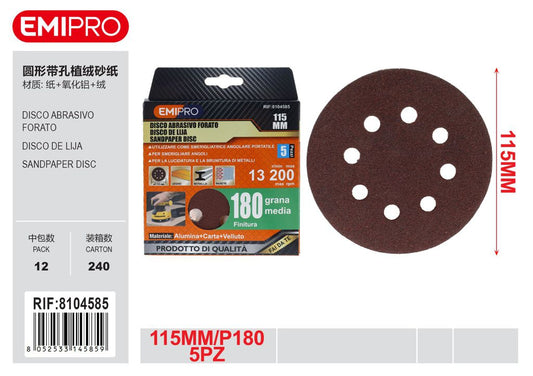 Disco Abrasivo Forato 115mm P180 5Pz