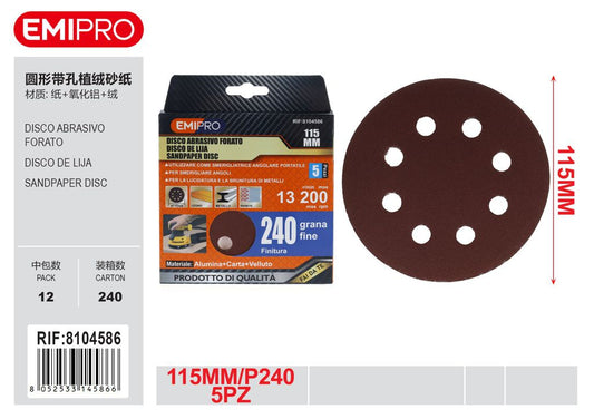 Disco Abrasivo Forato 115mm P240 5Pz
