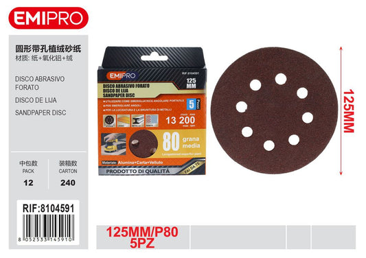 Disco Abrasivo Forato 125mm P80 5Pz