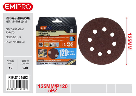 Disco Abrasivo Forato 125mm P120 5Pz