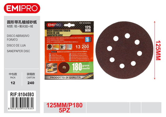 Disco Abrasivo Forato 125mm P180 5Pz