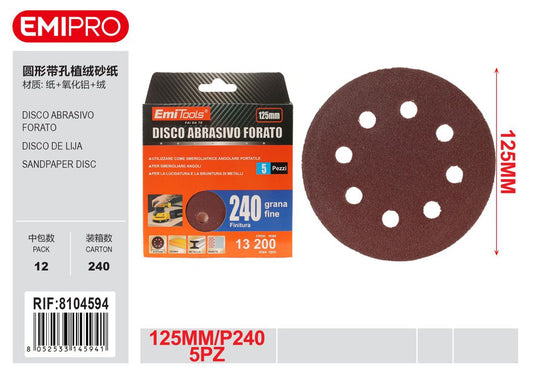 Disco Abrasivo Forato 125mm P240 5Pz