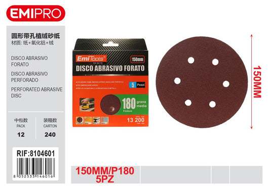 Disco Abrasivo Forato 150mm P180 5Pz
