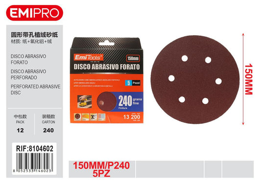 Disco Abrasivo Forato 150mm P240 5Pz