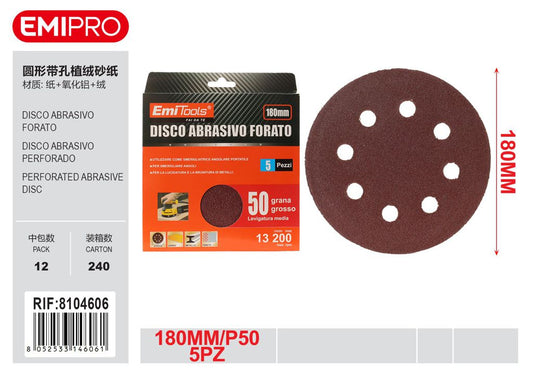 Disco Abrasivo Forato 180mm P50 5Pz