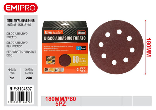 Disco Abrasivo Forato 180mm P80 5Pz