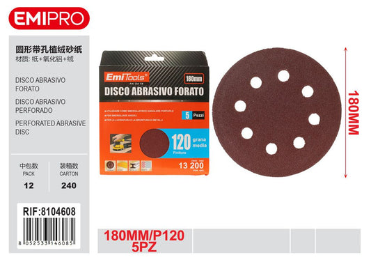 Disco Abrasivo Forato 180mm P120 5Pz
