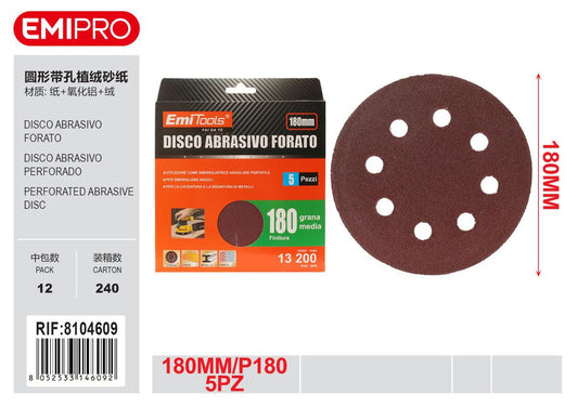 Disco Abrasivo Forato 180mm P180 5Pz