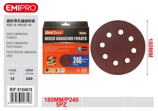 Disco Abrasivo Forato 180mm P240 5Pz