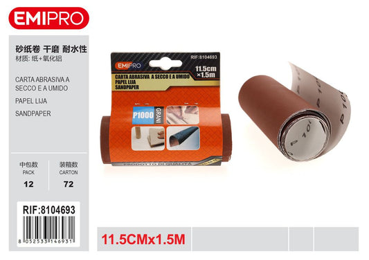 Carta Abrasiva A Secco E A Umido 11.5cm*1.5M P1000