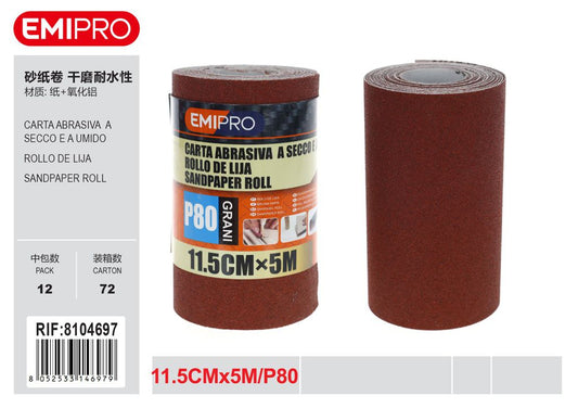 Carta Abrasiva Impermeabile A Secco E A Umido 11.5cm*5M P80