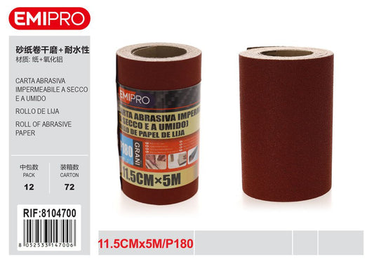 Carta Abrasiva Impermeabile A Secco E A Umido 11.5cm*5M P180