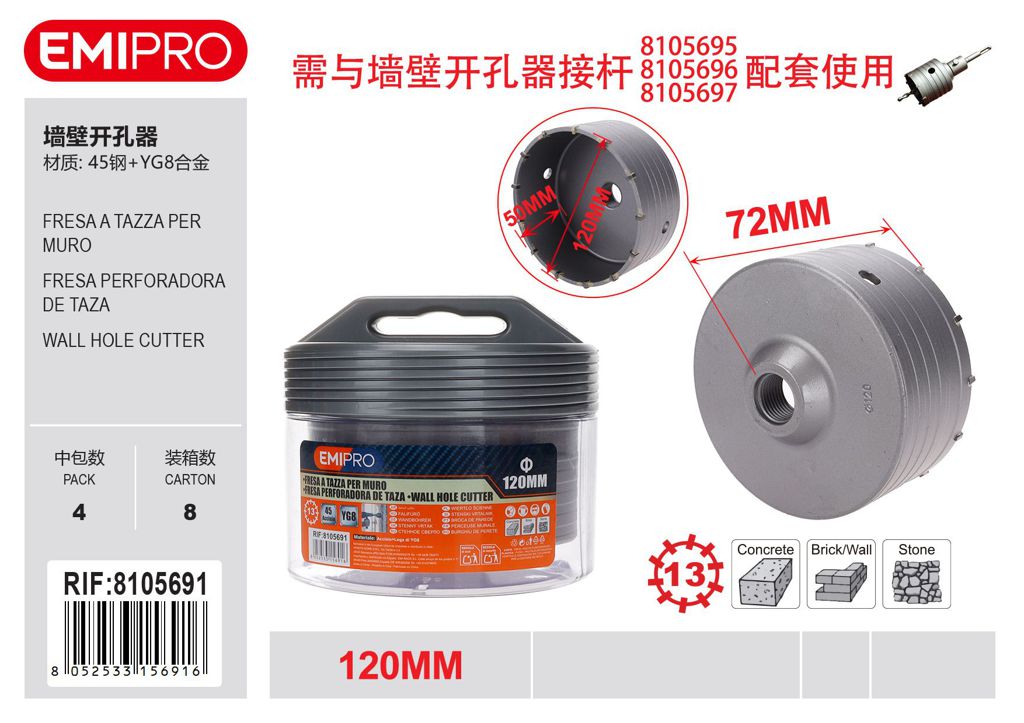 Fresa A Tazza Per Muro 120mm