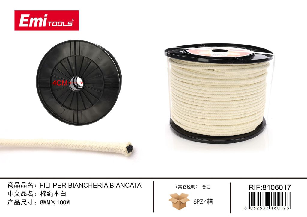 Filo Stendibiancheria Bianco 8mm*100M