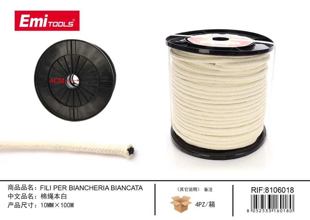 Filo Stendibiancheria Bianco 10mm*100M