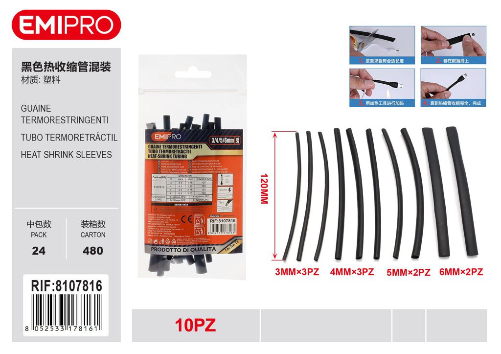Guaine Termorestringenti 3mm 4mm 5mm 6mm 10Pz