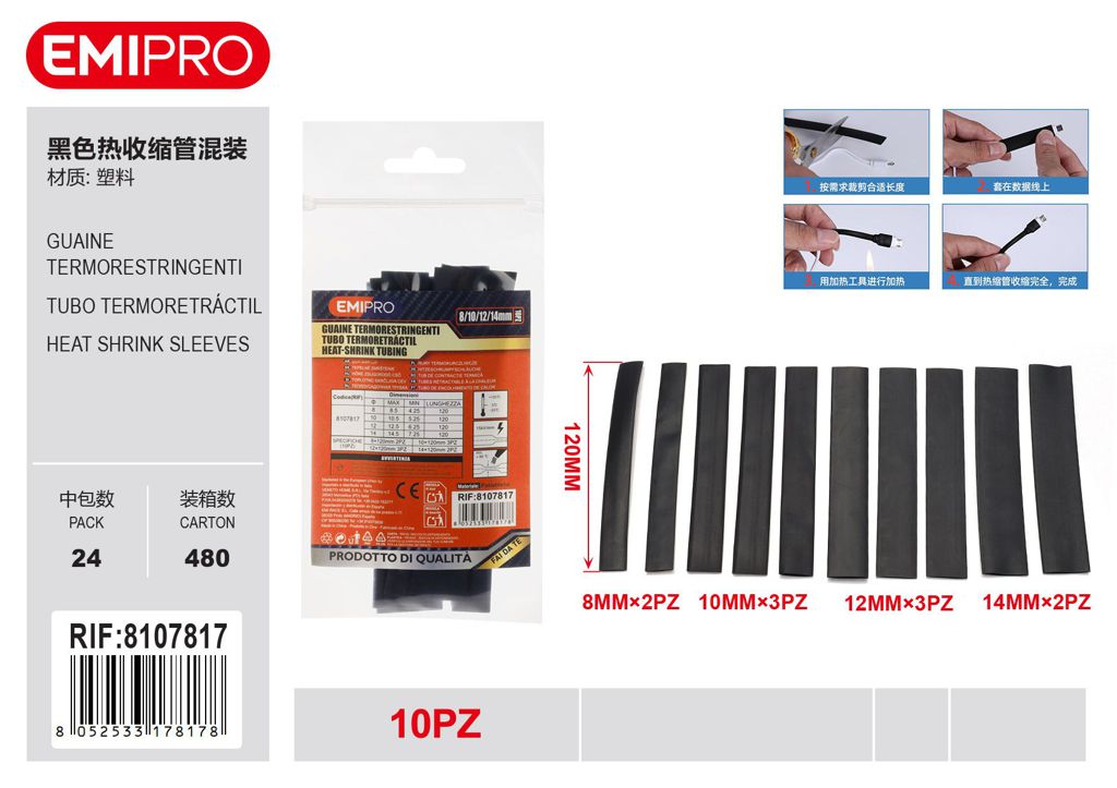 Guaine Termorestringenti 10mm 12mm 14mm 8mm 10Pz