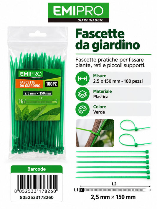 FASCETTE DA GIARDINO 2.5*150 100PZ