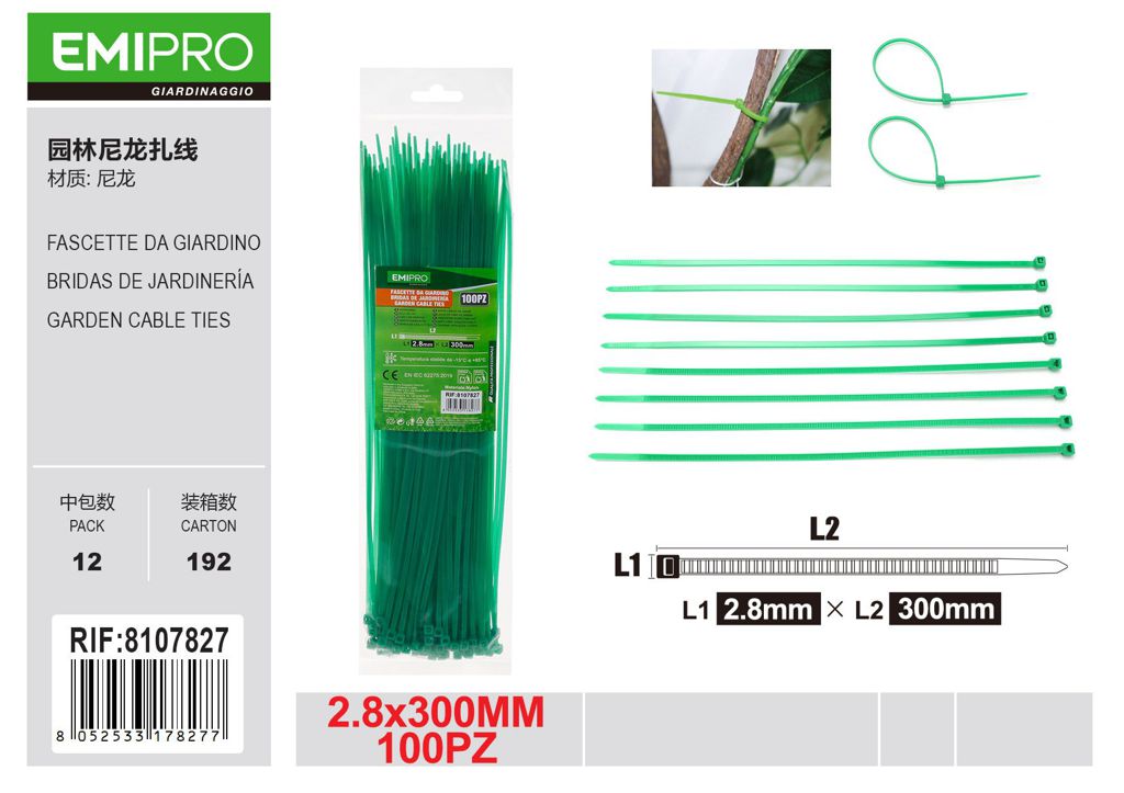 FASCETTE DA GIARDINO 2.8*300 100PZ