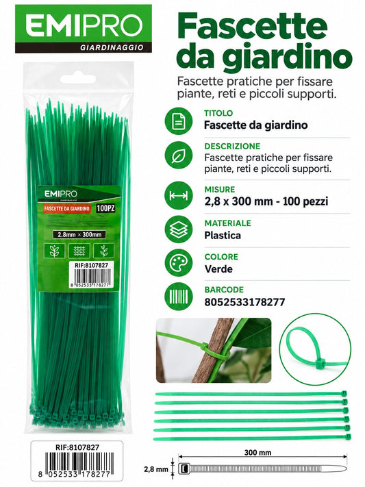 FASCETTE DA GIARDINO 2.8*300 100PZ