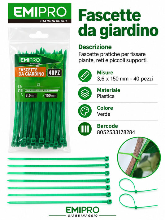 FASCETTE DA GIARDINO 3.6*150 40PZ