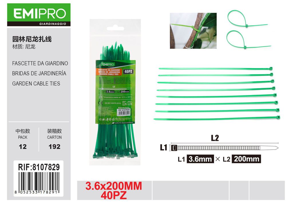 FASCETTE DA GIARDINO 3.6*200 40PZ