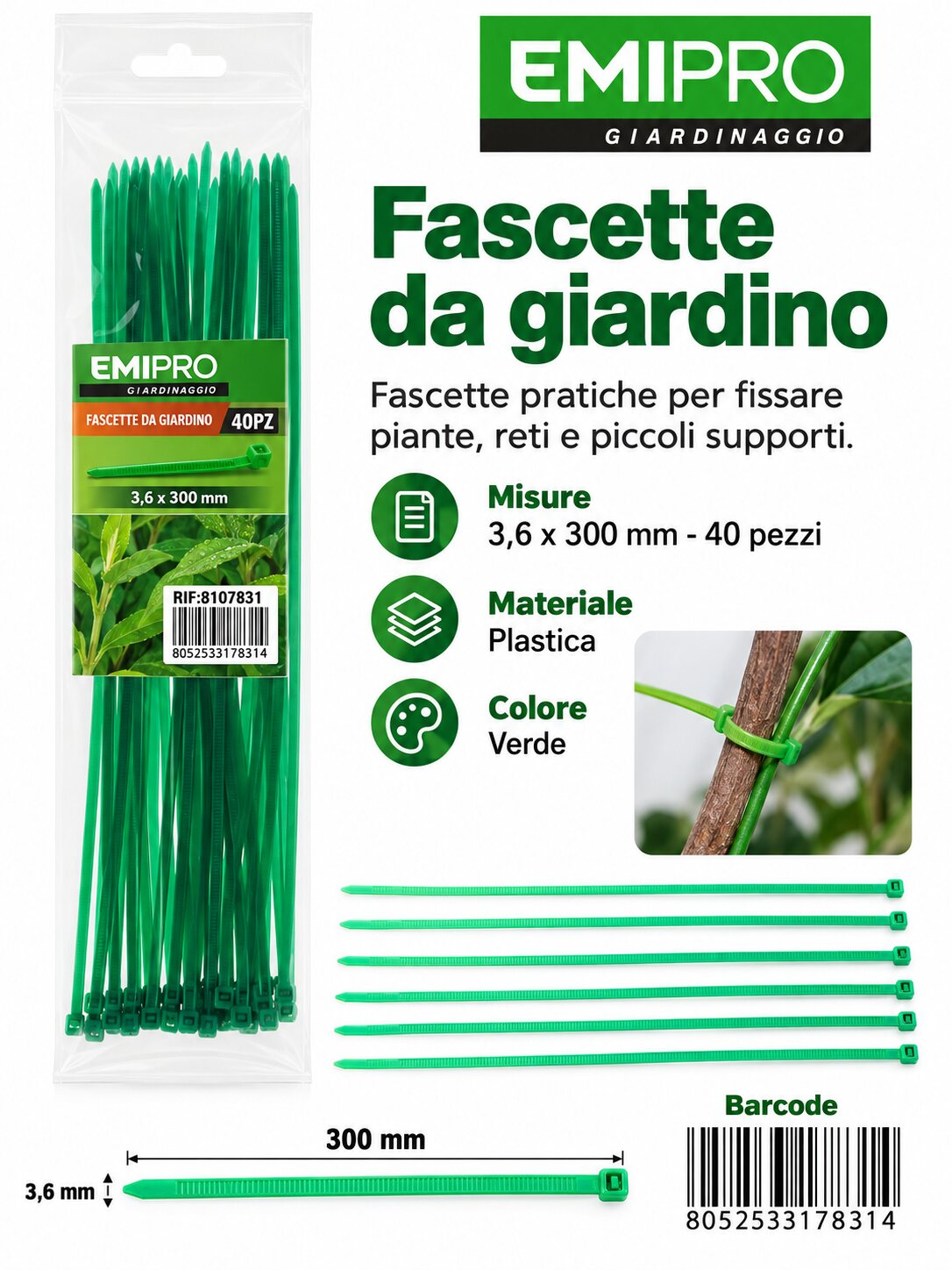 FASCETTE DA GIARDINO 3.6*300 40PZ