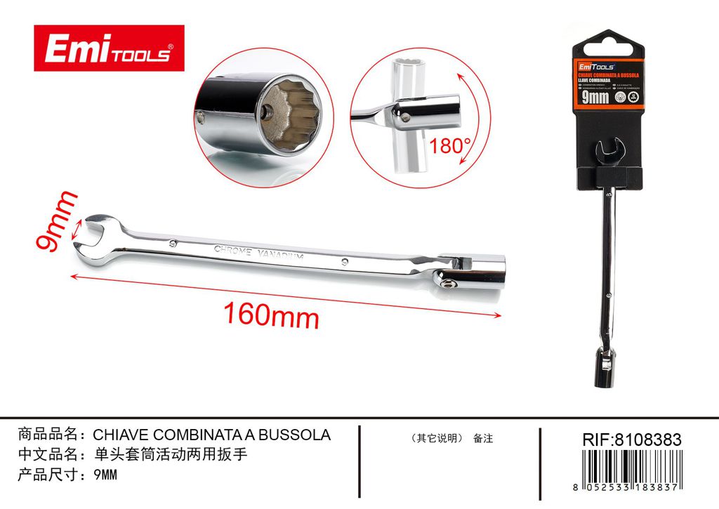 Chiave Combinata A Bussola 9mm