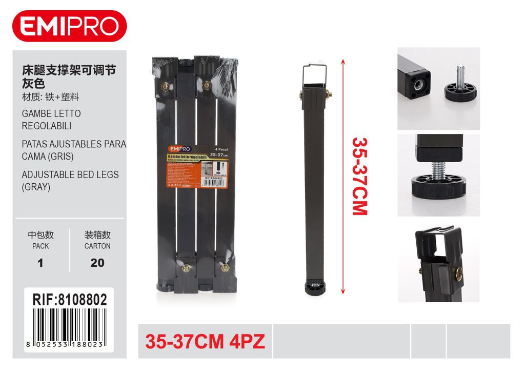 Gambe Letto Regolabili 35-37mm 4Pz