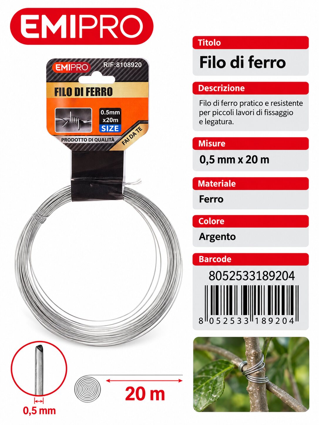 FILO DI FERRO 0.5MM*20M
