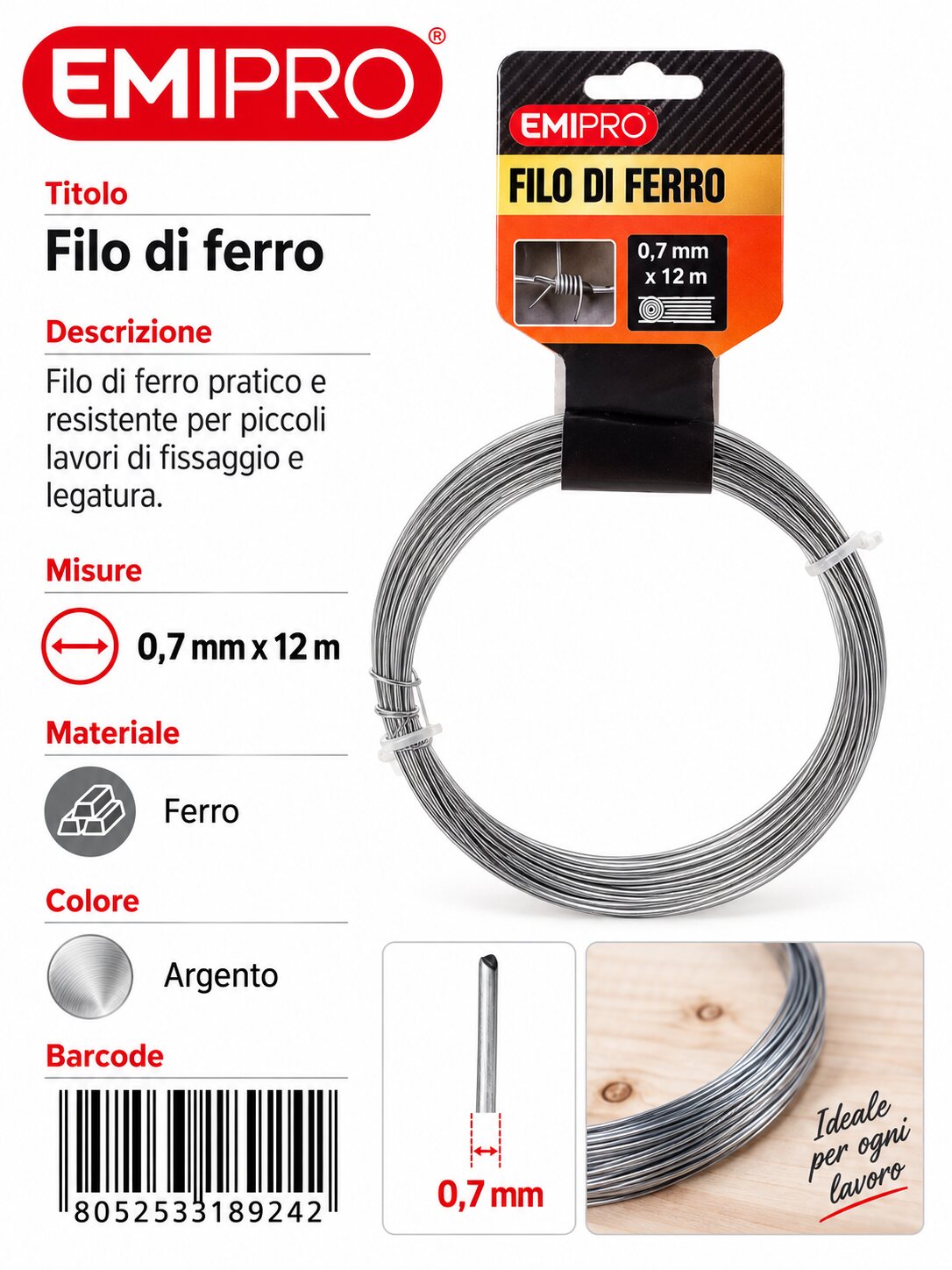 FILO DI FERRO 0.7MM*12M